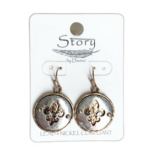 NEW Elegant Silver Gold Fleur di Lis Dangle Drop Earrings Retro Look Jewelry